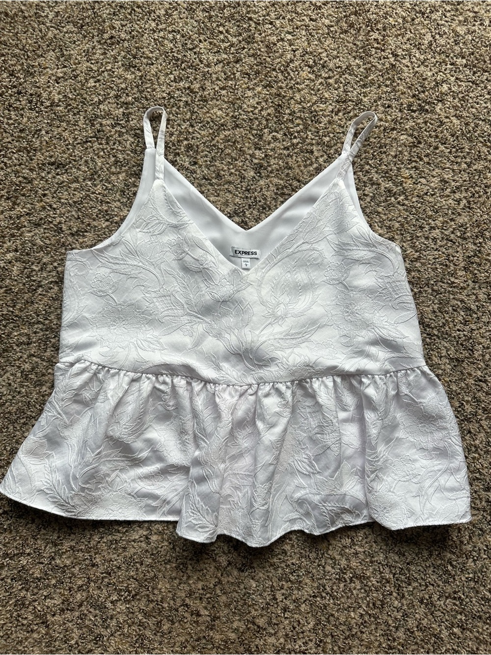 Express white floral jacquard peplum cami top size L